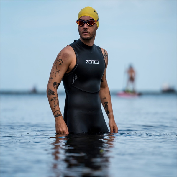 2026 ZONE3 Mens Ascend Sleeveless Swim Wetsuit WS26MGLISL101 - Black / Grey